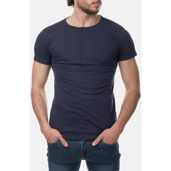 Vêtements Homme T-shirts & Polos Hopenlife T-shirt coton manches courtes col tunisien ELAM bleu marine