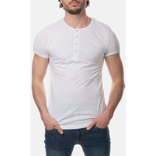 Vêtements Homme T-shirts & Polos Hopenlife T-shirt coton manches courtes col tunisien ELAM blanc
