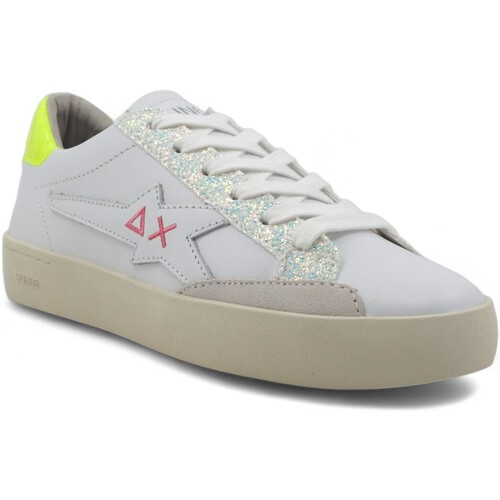 Chaussures Femme Multisport Sun68 Katy Leather Sneaker Donna Bianco Giallo Fluo Z34225 Blanc