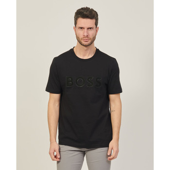 Vêtements Homme Portefeuilles / Porte-monnaie BOSS T-shirt  coupe régulière en coton avec logo en maille Noir