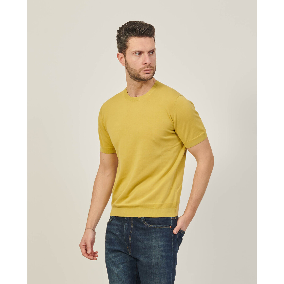 Vêtements Homme T-shirts & Polos Sette/Mezzo T-shirt à col rond SetteMezzo en coton Jaune