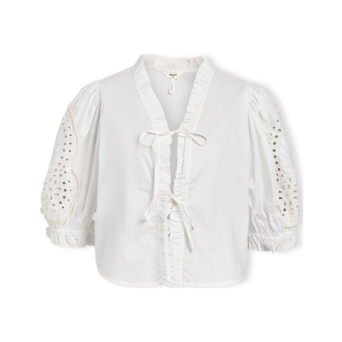 Vêtements Femme Tops / Blouses Object Top Brodera S/S - White Sand Blanc