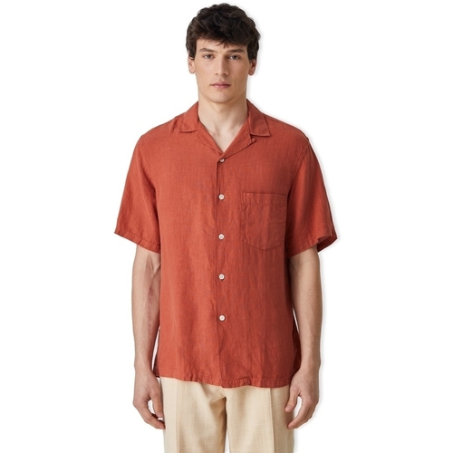 Vêtements Homme Chemises manches longues Portuguese Flannel Linen Camp Collar Shirt Black - Terracota Rouge