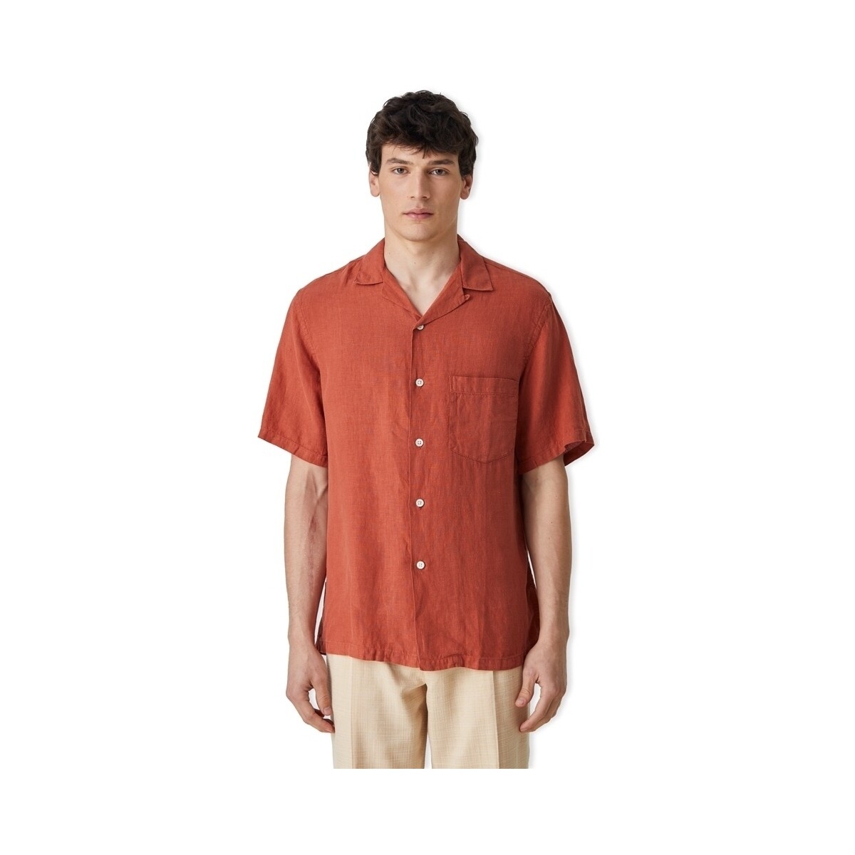 Vêtements Homme Chemises manches longues Portuguese Flannel Linen Camp Collar Shirt - Terracota Rouge