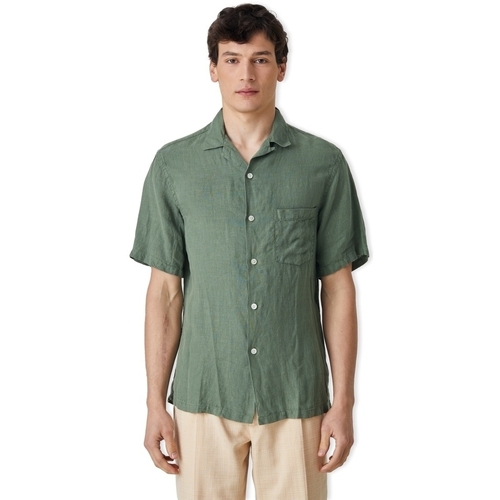 Vêtements Homme Chemises manches longues Portuguese Flannel Linen Camp Collar layered Shirt - Dry Green Vert