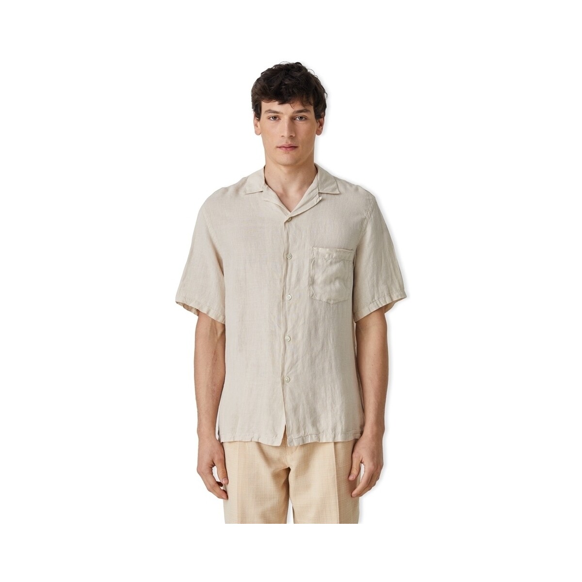Vêtements Homme Chemises manches longues Portuguese Flannel Linen Camp Collar Shirt - Raw Beige