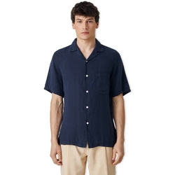 Vêtements Homme Chemises manches longues Portuguese Flannel Linen Camp Collar Shirt - Navy Bleu