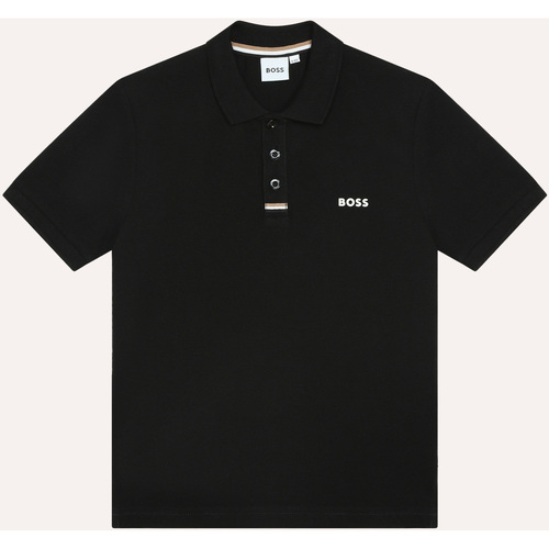 Vêtements Garçon T-shirt Noir Manches Courtes BOSS Polo  noir pour enfant avec logo Noir
