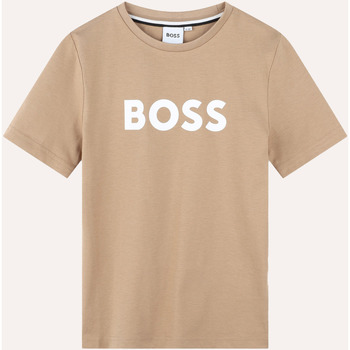 BOSS T-shirt enfant  en coton avec logo imprimé Beige