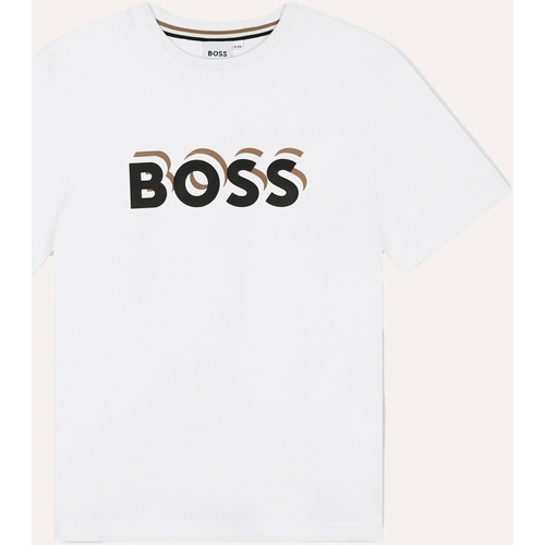Vêtements Garçon Bottines / Boots BOSS T-shirt enfant  avec logo en relief Blanc