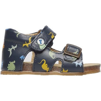 Chaussures Garçon Sandales En Cuir Et Tissue Falcotto Sandales en cuir à scratch et boucle avec dinosaures BEA Bleu