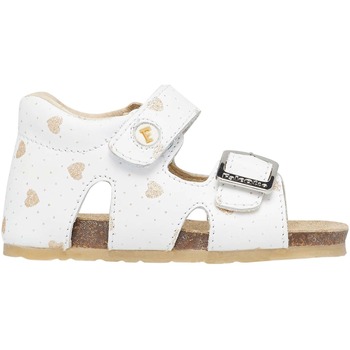 Chaussures Fille Objets de décoration Falcotto Sandales en cuir à scratch et boucle avec  cœurs BEA Blanc