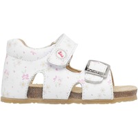 Chaussures Fille Objets de décoration Falcotto Sandales en cuir à scratch et boucle avec fleurs BEA Blanc
