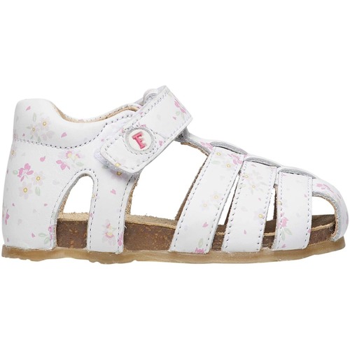 Chaussures Fille Sandales En Cuir Et Tissue Falcotto Sandales semi-fermées en cuir avec fleurs ALBY Blanc