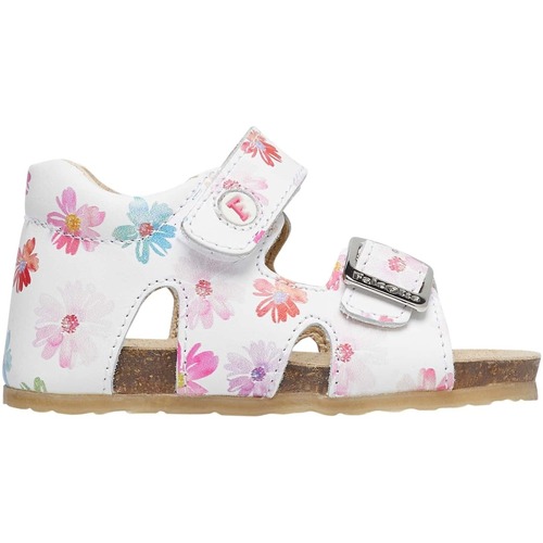 Chaussures Fille Sandales Ouvertes En Tissue Falcotto Sandales en cuir à scratch et boucle avec fleurs BEA Blanc