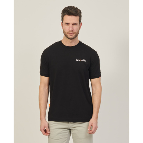 Vêtements Homme Tops / Blouses Suns T-shirt à col rond noir  en coton Noir