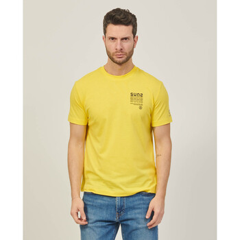 Vêtements Homme Tops / Blouses Suns T-shirt à col rond  en coton avec logo multiple Jaune