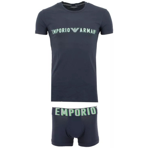 Vêtements Homme Giorgio Armani Black Leather Bracelet Ea7 Emporio Armani Ensemble Tee Shirt et Boxer Bleu