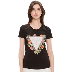 Vêtements Femme T-shirts manches courtes Guess flowers Noir