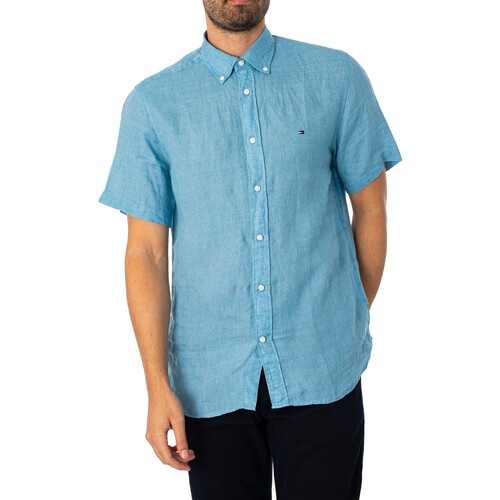 Vêtements Homme Chemises manches courtes Tommy Hilfiger Chemise à manches courtes en lin pigmenté Bleu