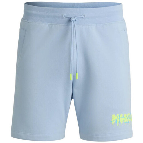 Vêtements Homme Shorts / Bermudas BOSS SHORT EN MOLLETON DE COTON BLEU CIEL AVEC LOGO DE LA NOUVELL Bleu