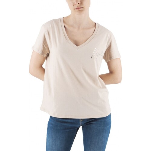 Vêtements Femme T-shirt Blanc Manches Longues Replay AV T-Shirt Beige Clair Beige