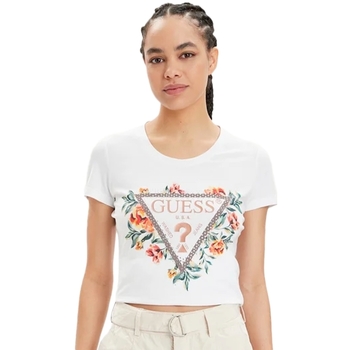 Vêtements Femme T-shirts manches courtes Guess Flowers Blanc