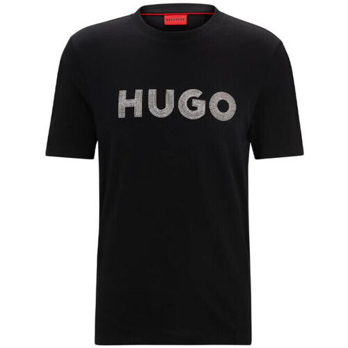 Vêtements Homme T-shirts & Polos BOSS T-SHIRT  NOIR REGULAR FIT EN JERSEY DE COTON AVEC LOGO A Noir
