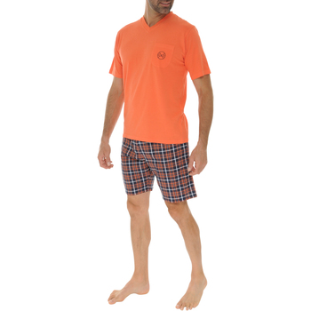 Vêtements Homme Pyjamas / Chemises de nuit Christian Cane Pyjama court coton carreaux fermée Orange
