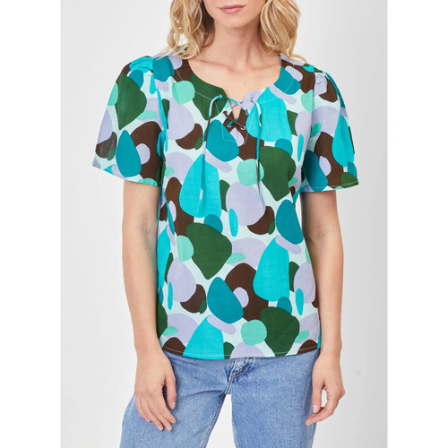 Vêtements Femme T-shirts manches courtes Sun & Shadow Top col tunisien lacé coton bio TOUMAS Bleu