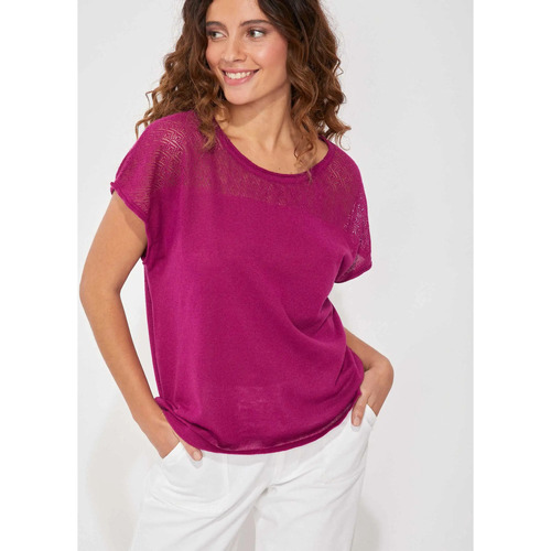 Vêtements Femme Débardeurs / T-shirts sans manche Nachhaltig 42k running Marvel Kurzärmeliges T-shirt Top coton ajouré maille MANTRAS Violet