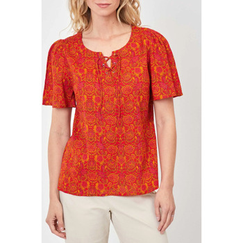 Vêtements Femme T-shirts manches courtes Top 5 des venteskong Top col tunisien lacé coton bio TOUMAS Rouge