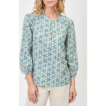 Vêtements Femme Tops / Blouses Sweatshirt com capuz Pro azul marinho Blouse imprimée voile de coton bio col tunisien RENATA Beige