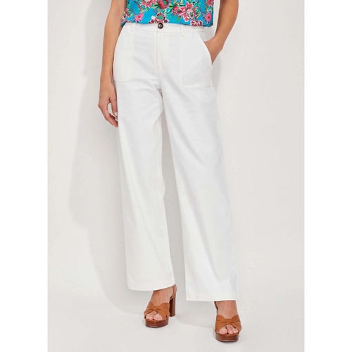 Vêtements Femme Pantalons Walk & Flykong Pantalon droit coton épais LINE Blanc