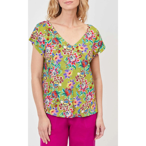 Vêtements Femme T-shirts manches courtes Tapis de bainkong Tee shirt coton imprimé bio BACACIANE Vert