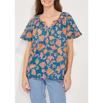 Vêtements Femme T-shirts manches courtes Parka Capuche Polyesterkong Top large manches courtes imprimé KLERVI Bleu