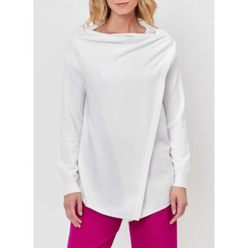 Vêtements Femme Gilets / Cardigans Sweatshirt com capuz Pro azul marinho Gilet long maille effet drappé TACHI Blanc
