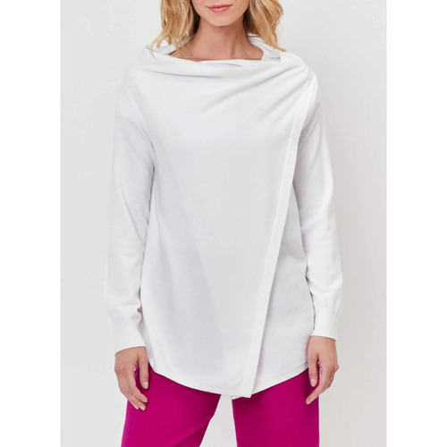 Vêtements Femme Gilets / Cardigans Lune Et Lautrekong Gilet long maille effet drappé TACHI Blanc