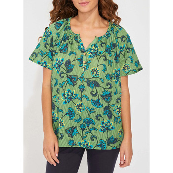 Vêtements Femme T-shirts manches courtes T-shirt Coton Bio Imprimé Top large manches courtes imprimé KLERVI Vert