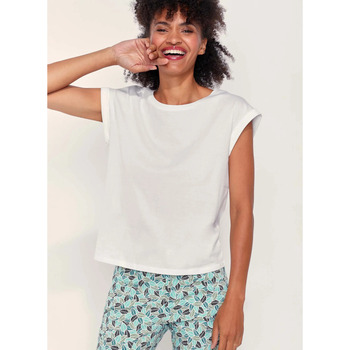 Vêtements Femme T-shirts manches courtes Lune Et Lautrekong Tee shirt coton bio dentelle CEBANE Blanc