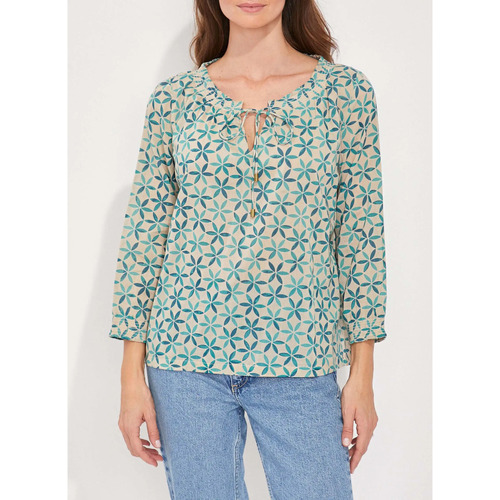 Vêtements Femme Tops / Blouses Sweatshirt com capuz Pro azul marinho Blouse imprimée voile de coton bio ample MEHAN Beige