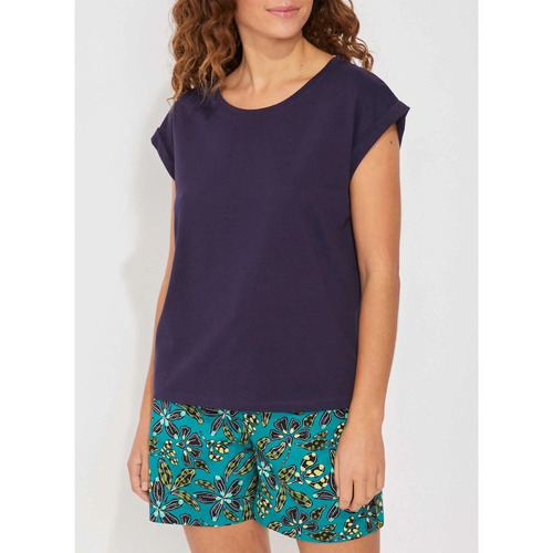 Vêtements Femme T-shirts manches courtes Autres types de lingeriekong Tee shirt coton bio dentelle CEBANE Bleu