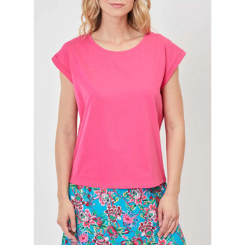 Vêtements Femme T-shirts manches courtes La Fiancee Du Mekong Tee shirt coton bio dentelle CEBANE Rose