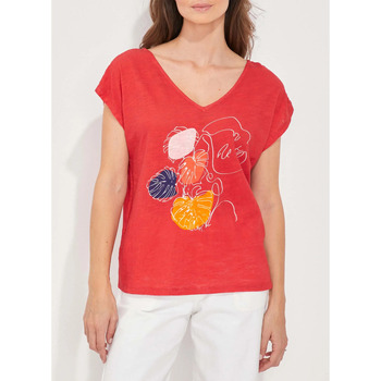 Vêtements Femme T-shirts manches courtes BOSS relaxed fit polo shirt Tee shirt coton imprimé bio BACACIANE Rouge