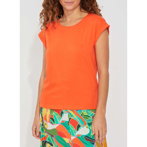 Vêtements Femme T-shirts manches courtes Ados 12-16 anskong Tee shirt coton bio dentelle CEBANE Orange