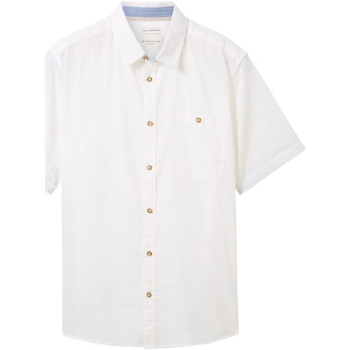 Vêtements Homme Chemises manches longues Tom Tailor Chemise coton et lin droite Blanc