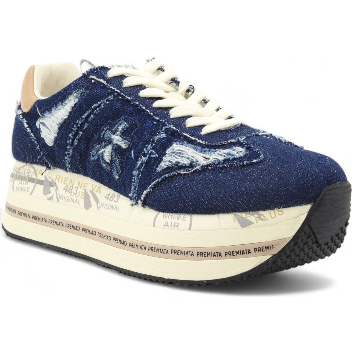 Chaussures Femme Bottes Premiata Sneaker Donna Denim Jeans Blu BETH-6714 Bleu