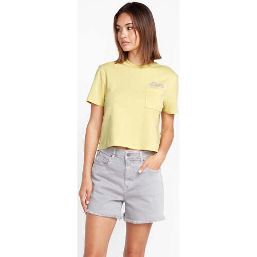 Vêtements Femme T-shirts manches courtes Volcom Camiseta Chica  Pocket Dial - Citron Jaune
