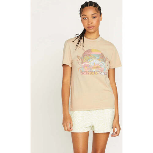 Vêtements Femme T-shirts manches courtes Volcom Camiseta Chica  Farm To Yarn Lock It Up - Taupe Noir