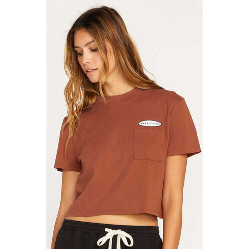 Vêtements Femme T-shirts manches courtes Volcom Camiseta Chica  Pocket dial - Dark Clay Marron